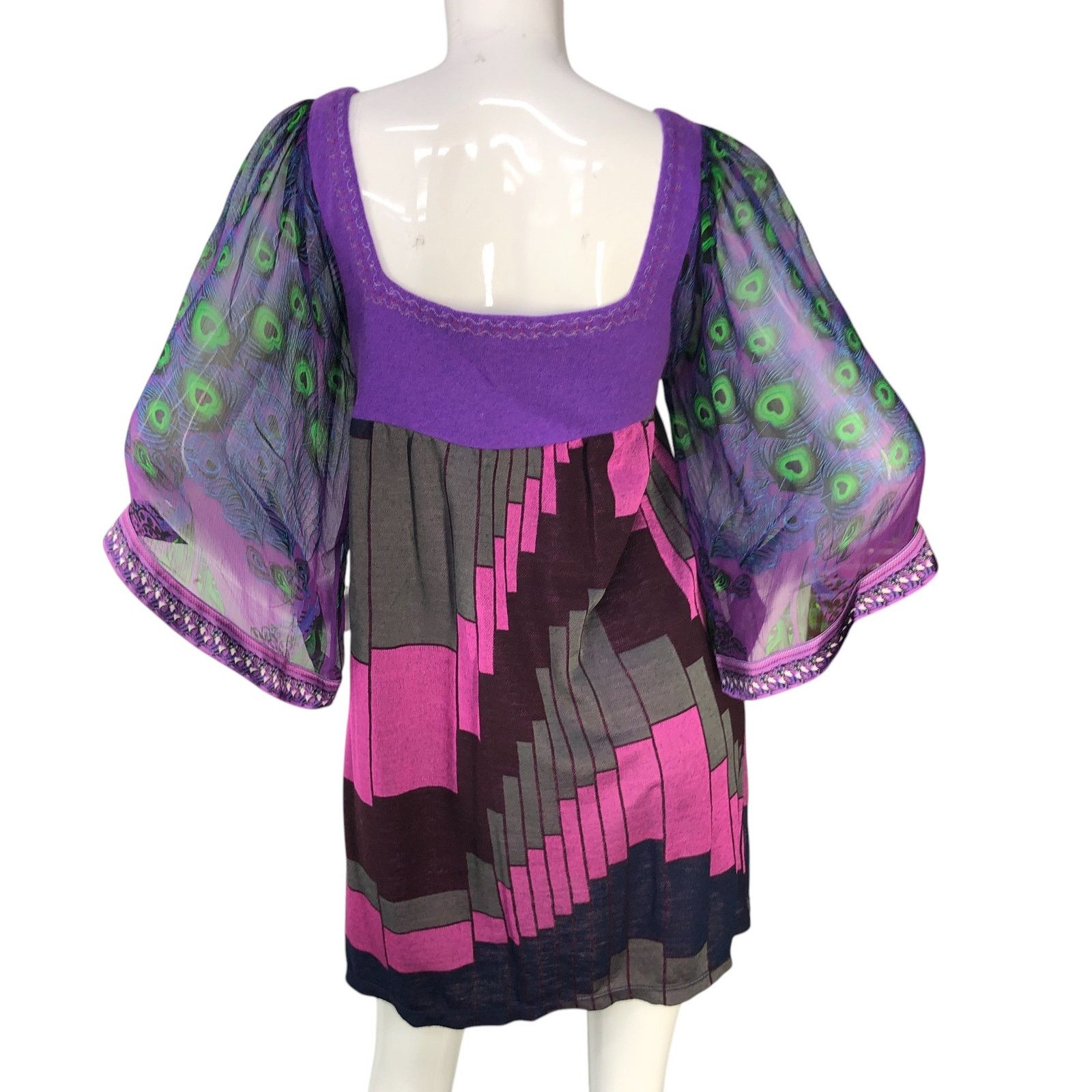 Custo Barcelona Custo Barcelona Size 4 L Dress Peacock Sleeve Kate Pierson Size L / US 10 / IT 46 - 8 Thumbnail