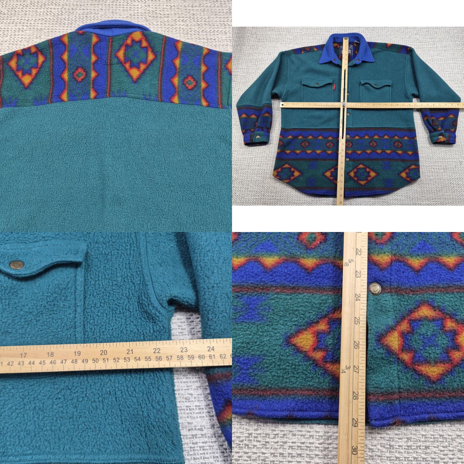 Bugle Boy VINTAGE Bugle Boy Jacket Mens Large Teal Fleece Aztec Western 90s 80s Size US L / EU 52-54 / 3 - 8 Thumbnail