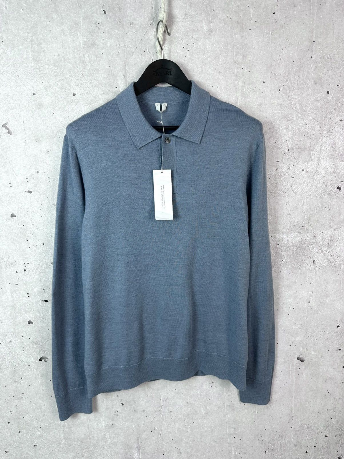 Arket NEW Arket Wool Grey-Blue Long Sleeve Men’s Polo Sweater Size US XL / EU 56 / 4 - 1 Thumbnail