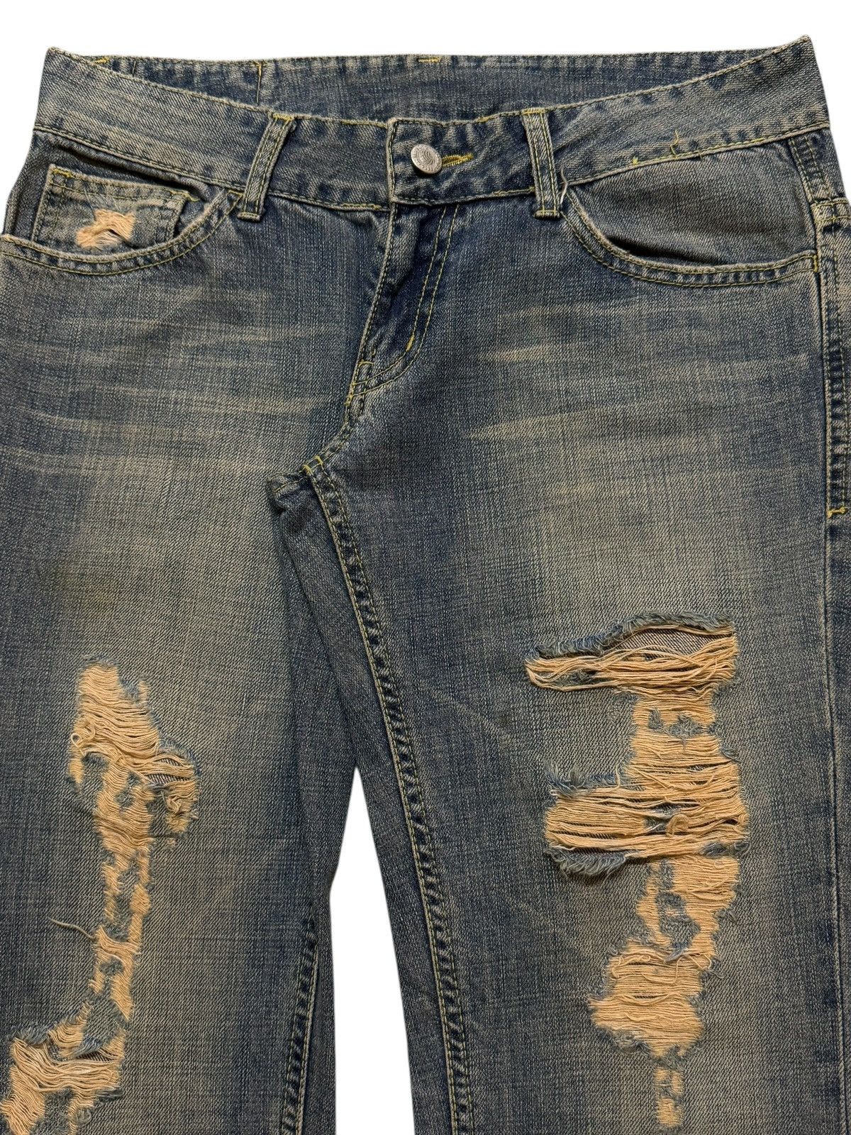 Hysteric Glamour Vintage Y2K Japanese Brand Faded Wash Ripped Wide Leg Flare Size 30" / US 8 / IT 44 - 3 Thumbnail