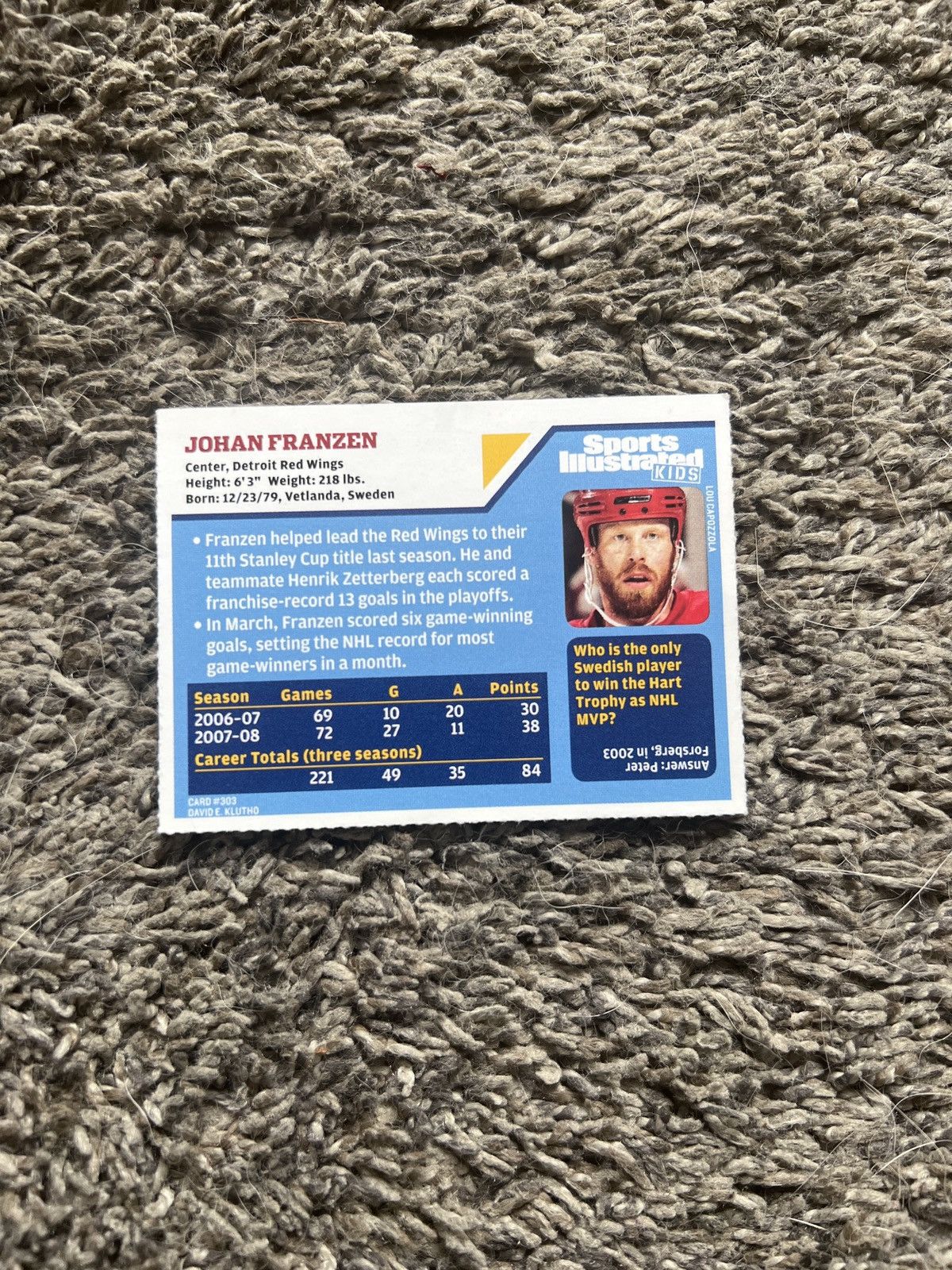 NHL Sports Illustrated Kids #303 Johan Franzen Card Size ONE SIZE - 2 Thumbnail