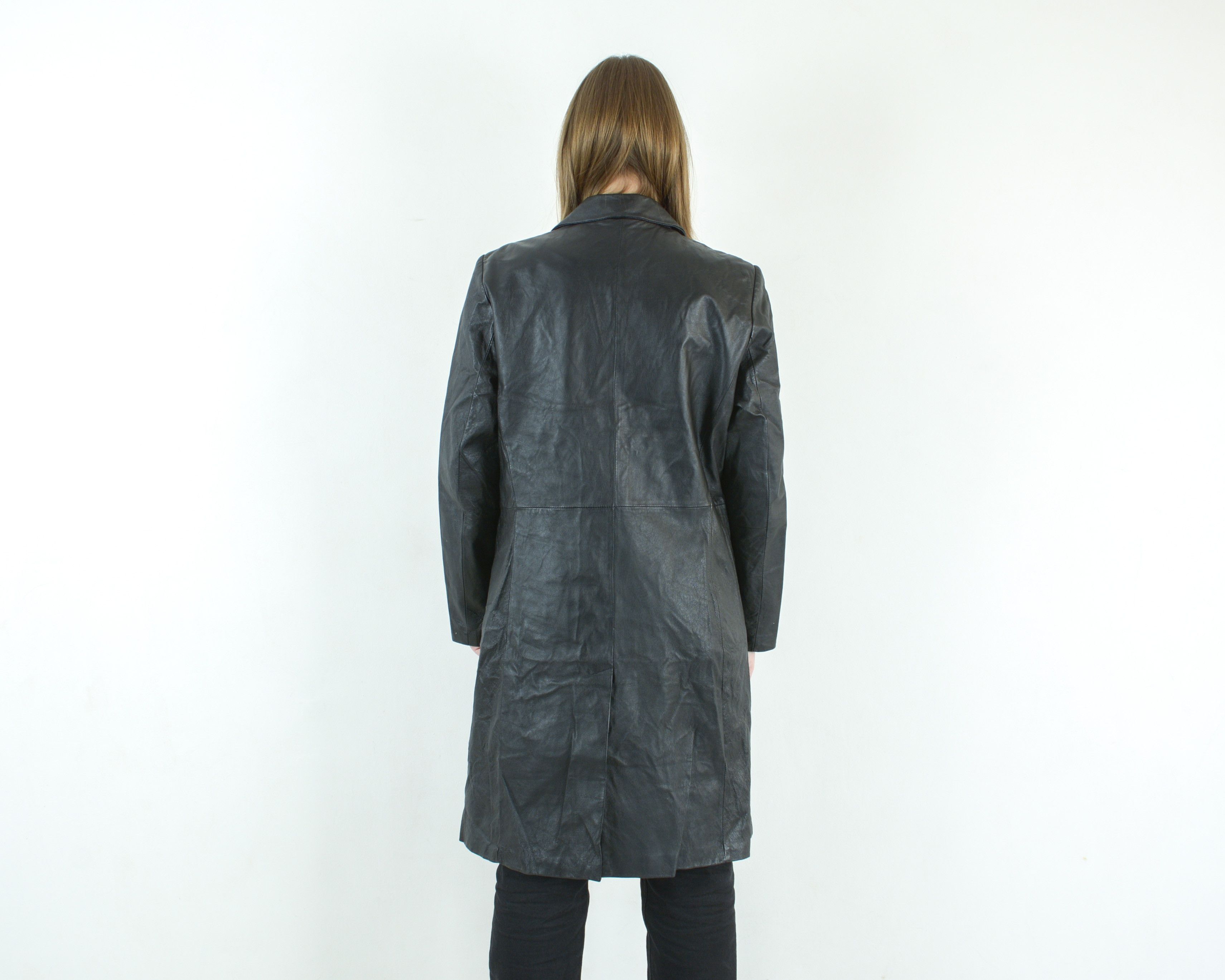 Target Basics × Vintage Genuine Leather Coat Black Button Up Jacket US 16 Trench Mac Size XL / US 12-14 / IT 48-50 - 5 Thumbnail
