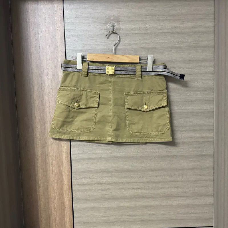 Miu Miu Miu Miu Olive Green Cotton Skirt for Women 0089 Size 23" - 1 Thumbnail