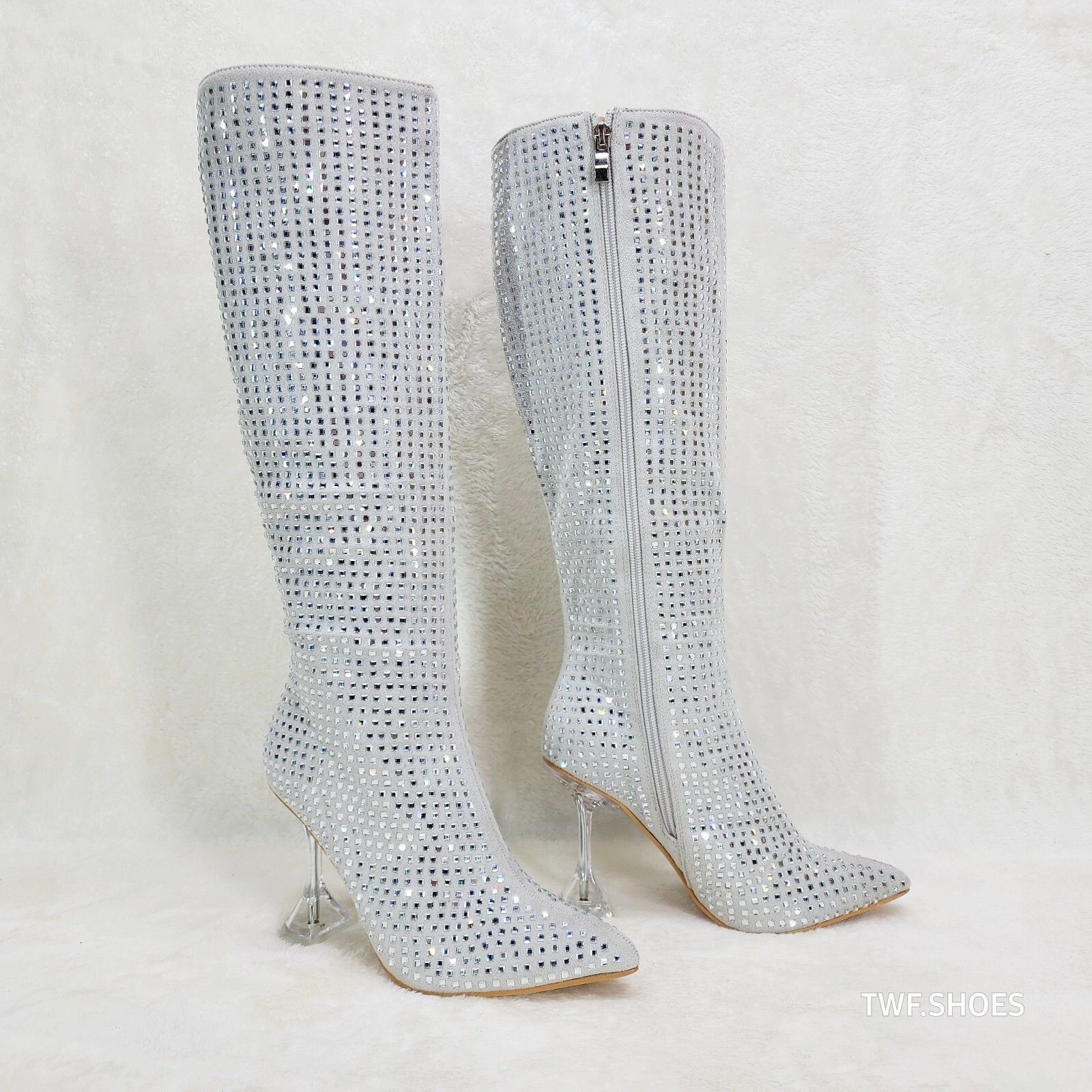 Other Glamour Shot Mirrored Rhinestone 4" Pyramid Heel Knee Boots Size US 10 / IT 40 - 5 Thumbnail