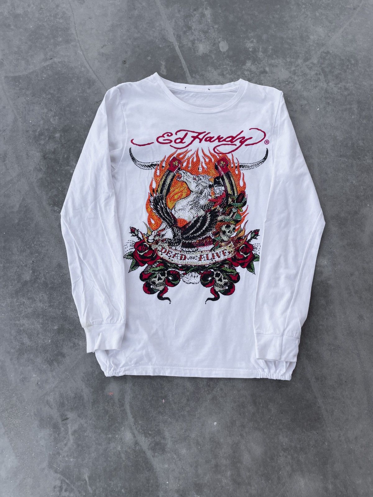 Ed Hardy × Vintage y2k ed hardy rhinestone long sleeve white t-shirt Size US S / EU 44-46 / 1 - 1 Thumbnail