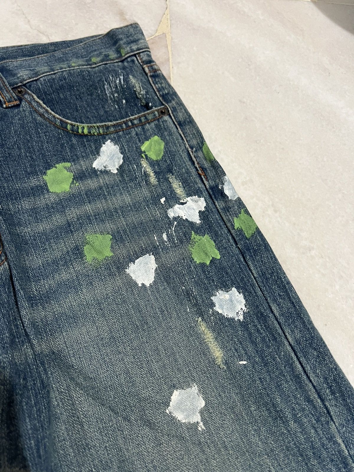 Japanese Brand FLARE 90’s NYLAUS DISTRESS PAINTER JEAN Size US 30 / EU 46 - 11 Thumbnail