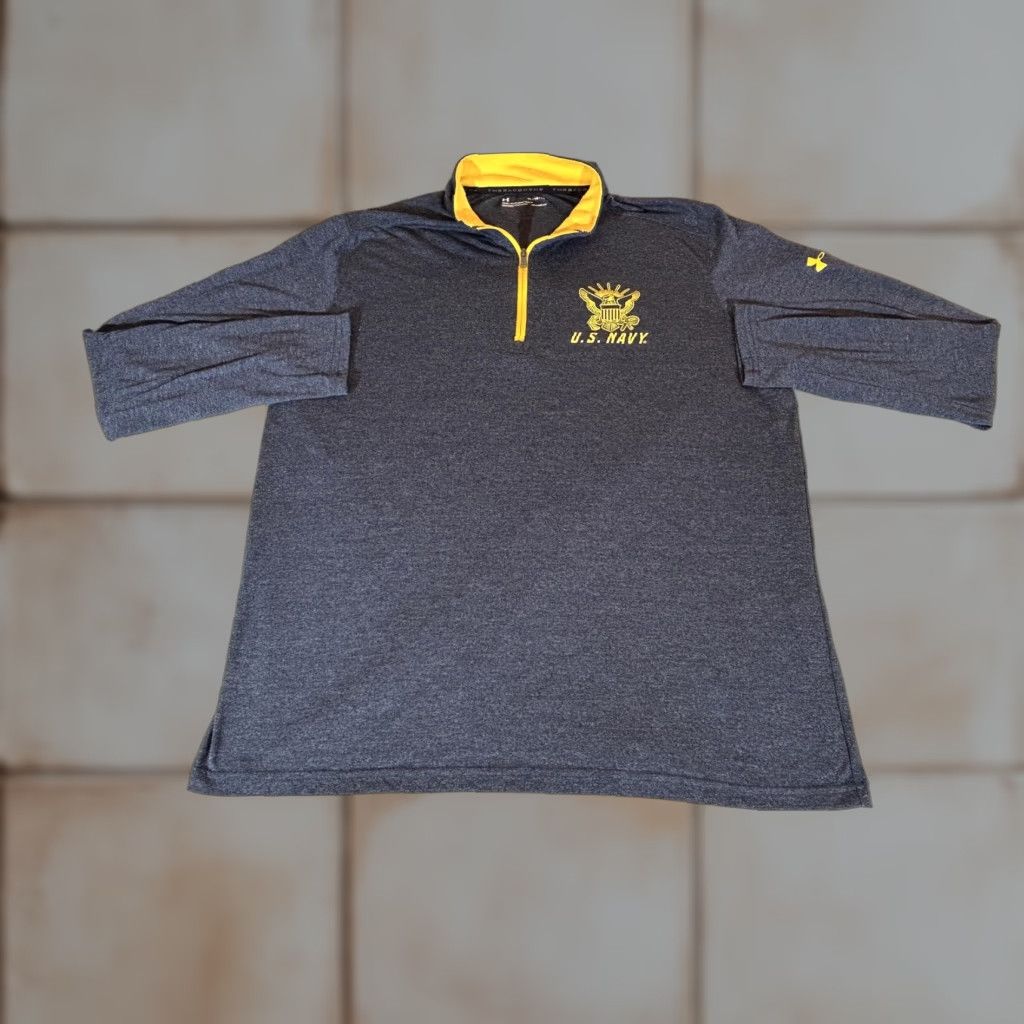 Under Armour VINTAGE US Navy Pullover Mens XL Blue 1/4 Zip Under Armour HeatGear Long Sleeve Shirt UA Size US XL / EU 56 / 4 - 1 Thumbnail