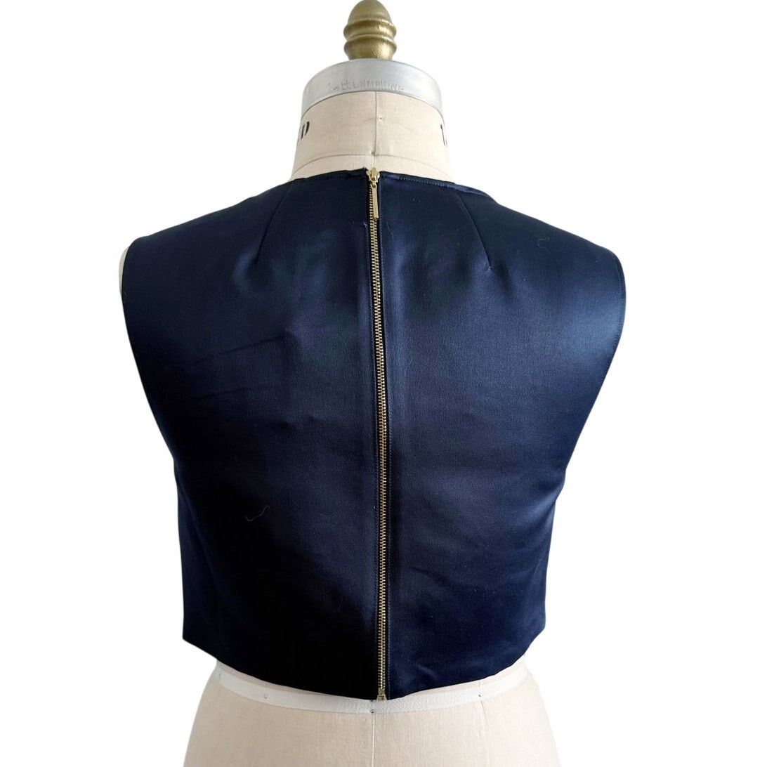 Anthropologie NWT ERIN Erin Fetherston Beau Navy Blu Satin Bow Crop Top 10 Size L / US 10 / IT 46 - 5 Thumbnail