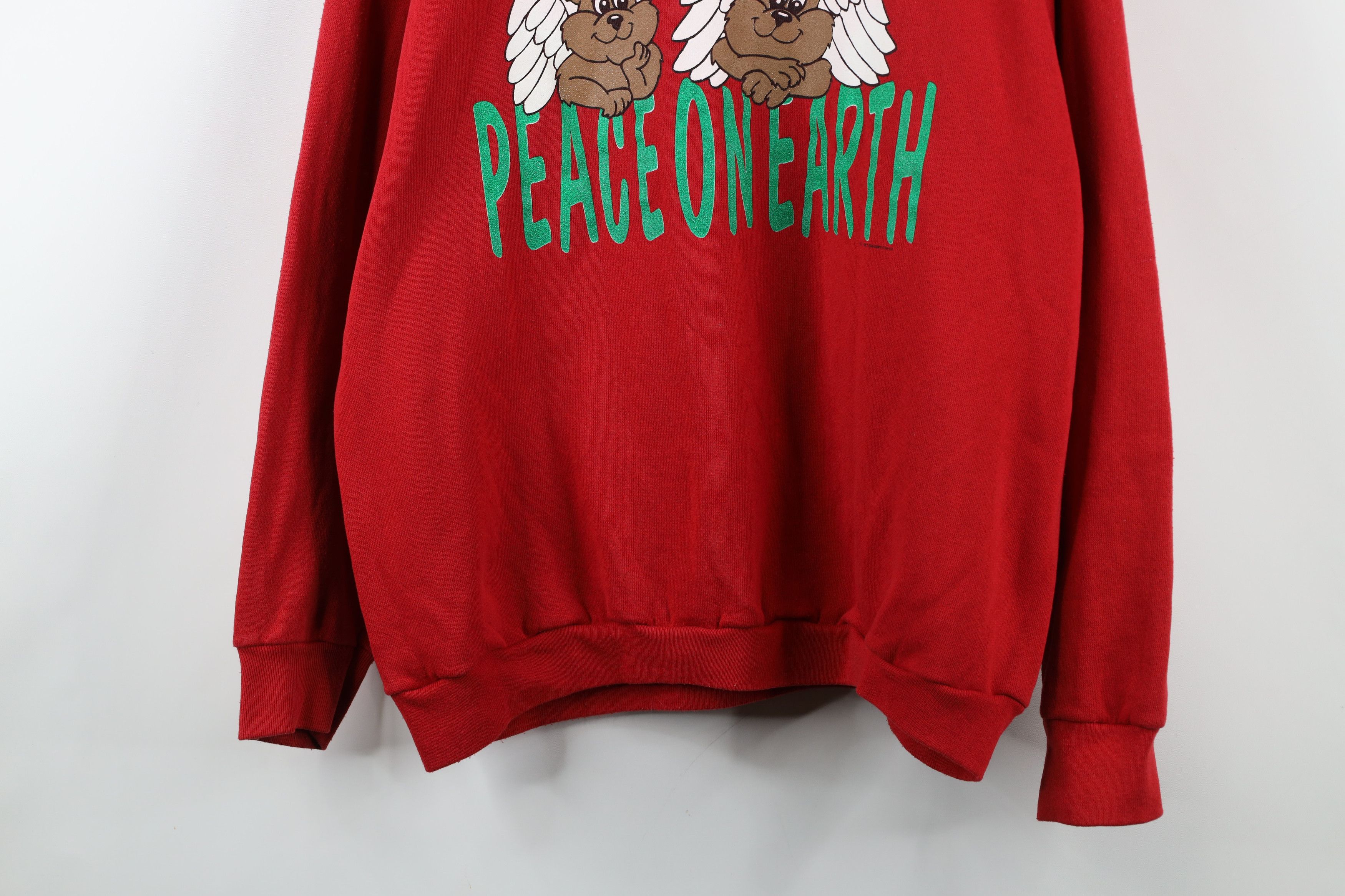 Vintage Vintage 90s Streetwear Peace On Earth Angel Bear Sweatshirt Size XL / US 12-14 / IT 48-50 - 3 Thumbnail