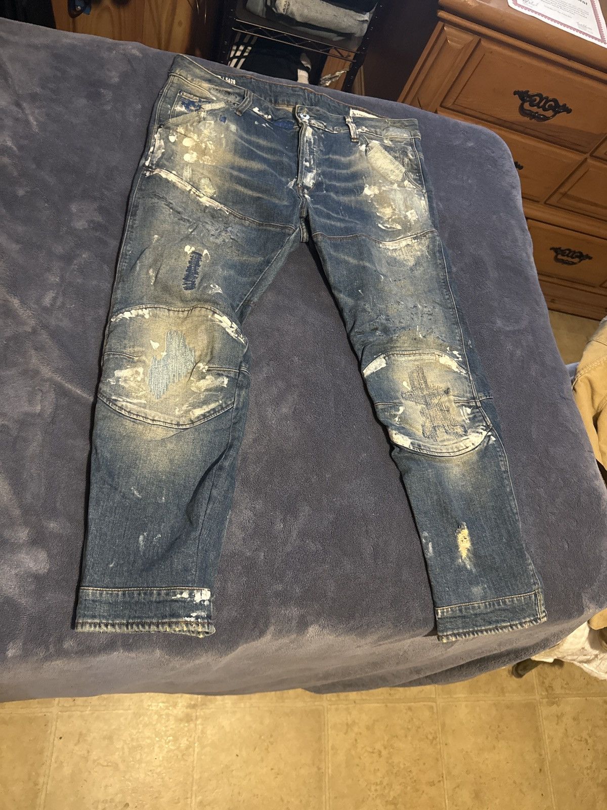 image of Gstar G Star Raw 5620 3D Slim Paint Jeans in Blue, Men's (Size 33)