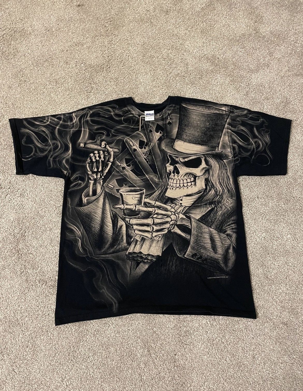 Gildan Vintage Y2k Big Print Smoking Skeleton Skull Shirt Size XL Size US XL / EU 56 / 4 - 8 Thumbnail