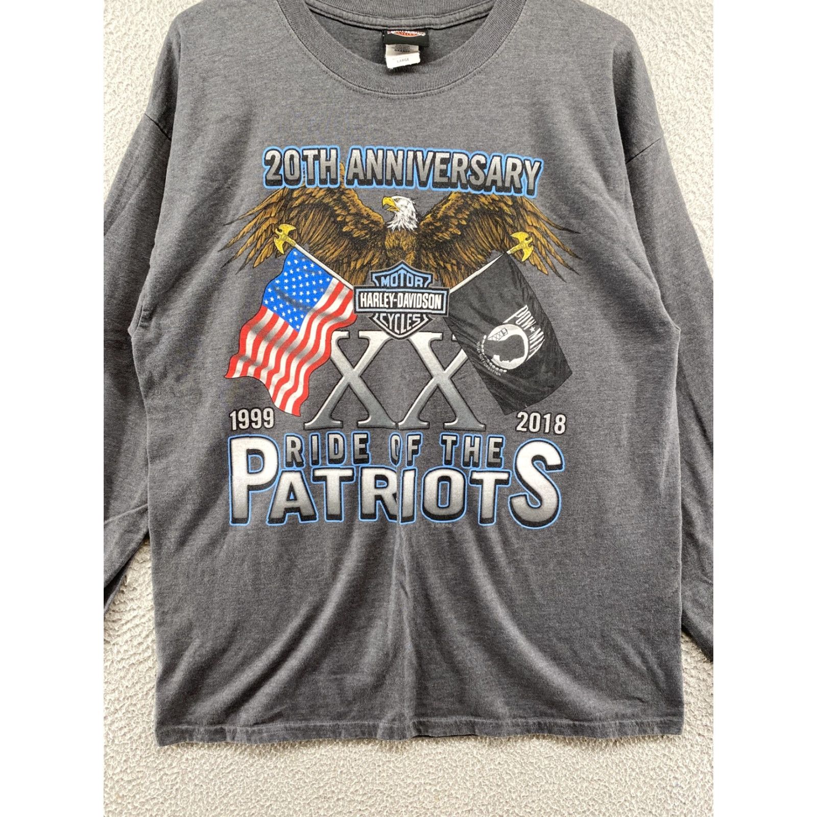 Harley Davidson Harley-Davidson T-Shirt Graphic Tee Long Sleeve Crew Neck 20th Anniversary Ride of the Patriots Patriotic Multicolor 100% Cotton Mens L Size US L / EU 52-54 / 3 - 2 Thumbnail