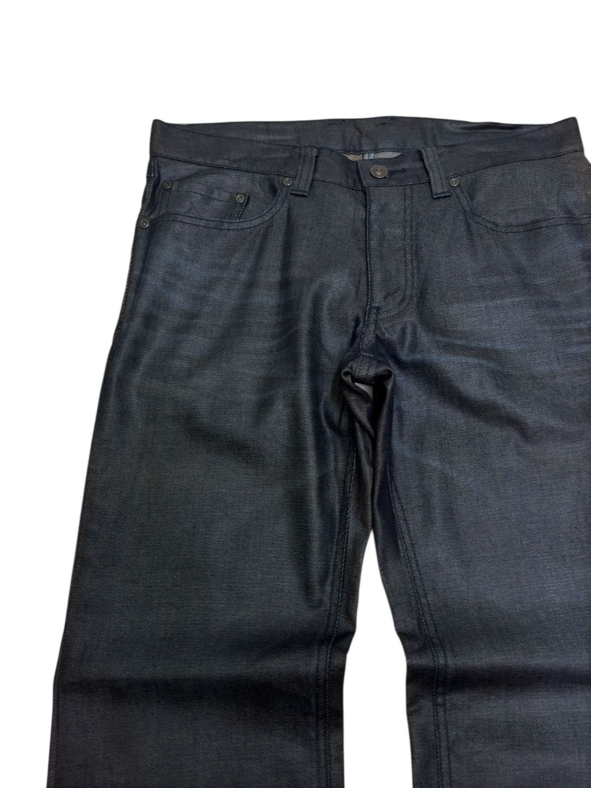 Vintage Flare Comme Ça Men Waxed Black Jeans Coated Back Faded Marks Size US 31 - 4 Thumbnail