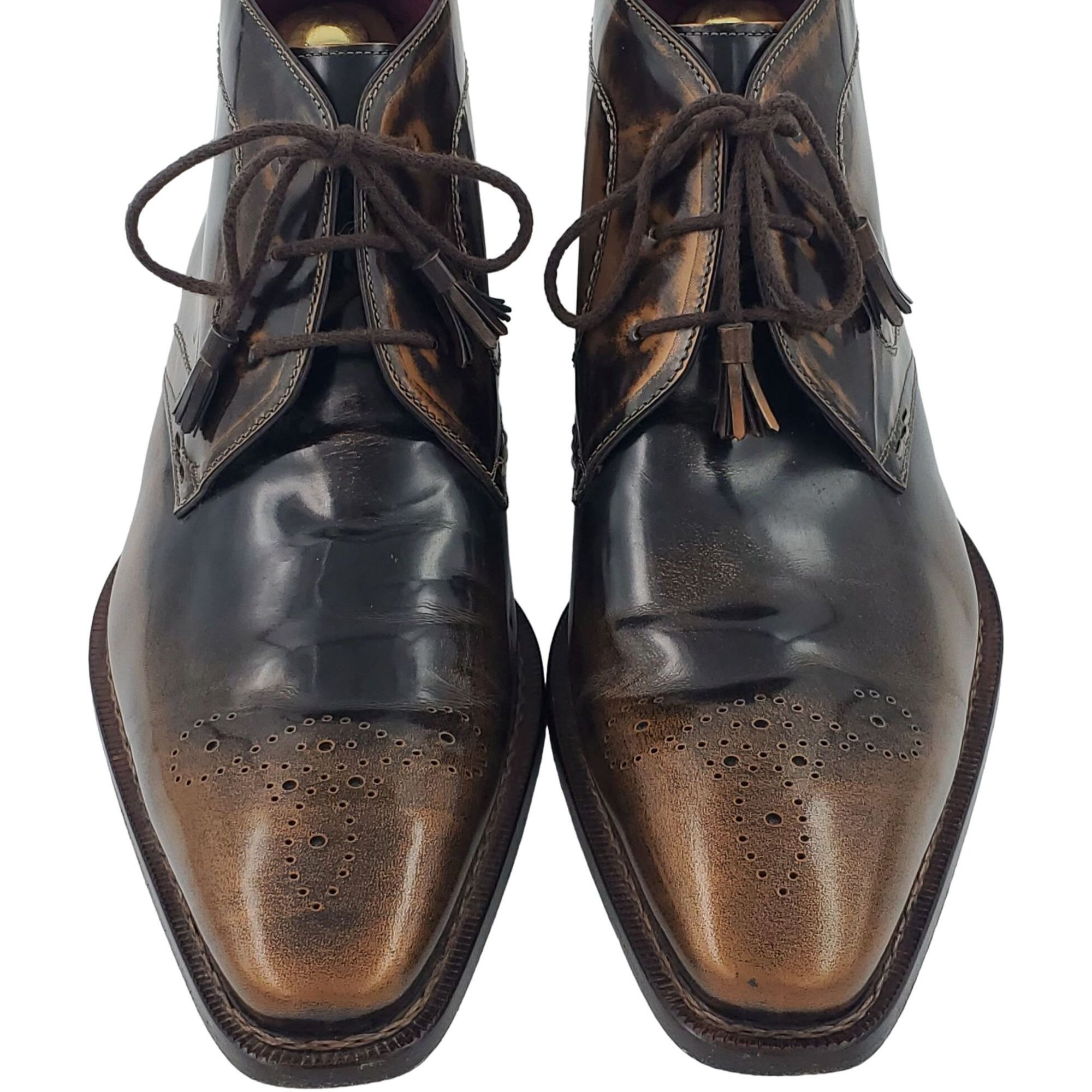 Mezlan Mezlan Spain Antiqued Brown Gloss Leather Chukka Boots 12M Size US 12 / EU 45 - 2 Thumbnail