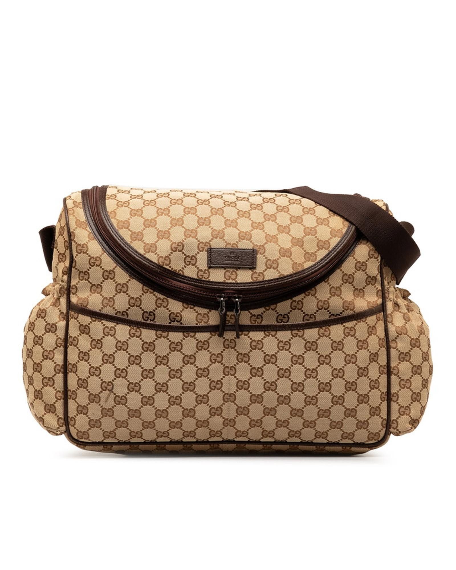 image of Gucci Canvas Baby Changing Bag In Excellent Condition in Brown, Women's