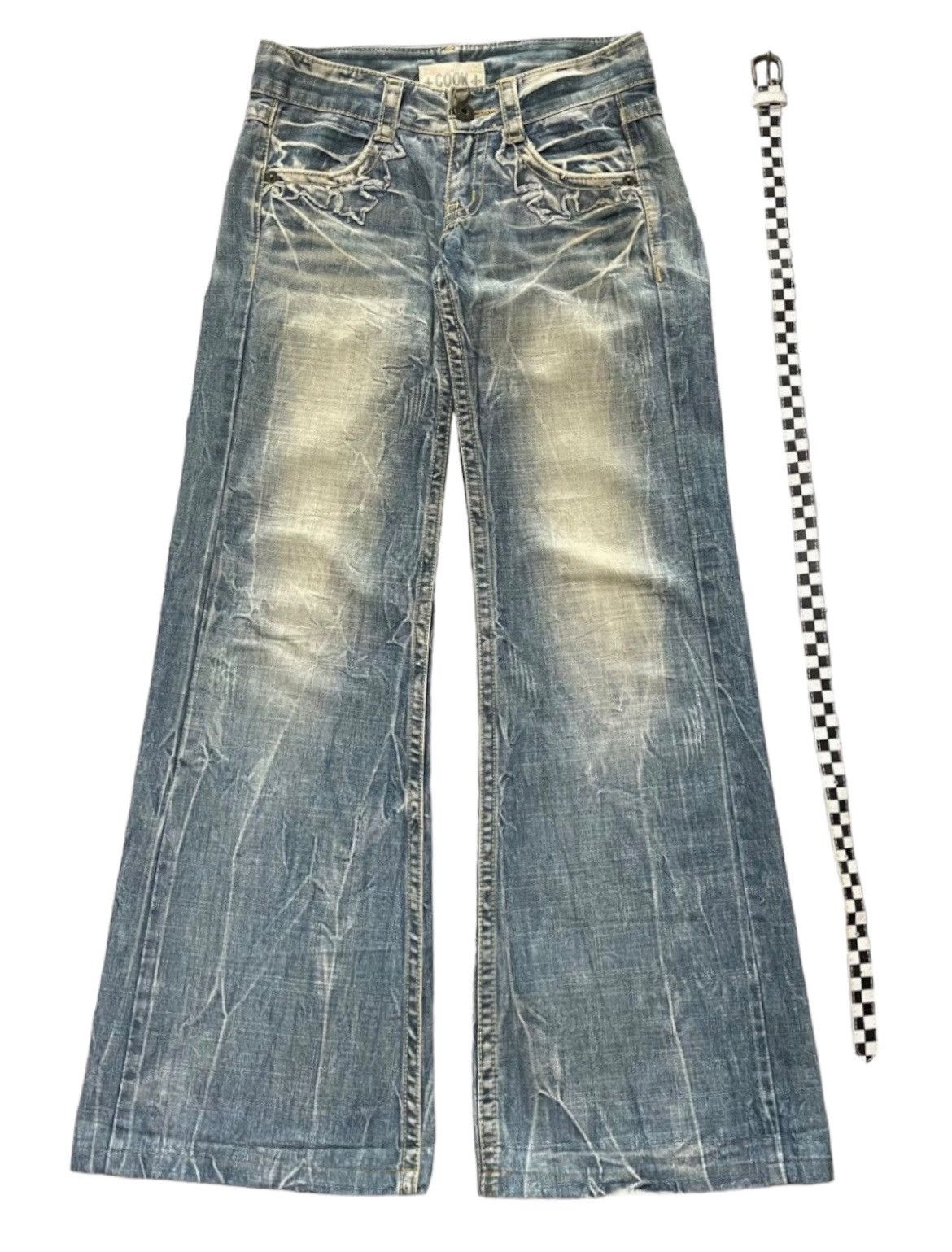 Designer × If Six Was Nine × Le Grande Bleu (L.G.B.) Cook Japan Fleur Storm Flared With Checker Belt Pants Size US 28 / EU 44 - 3 Thumbnail