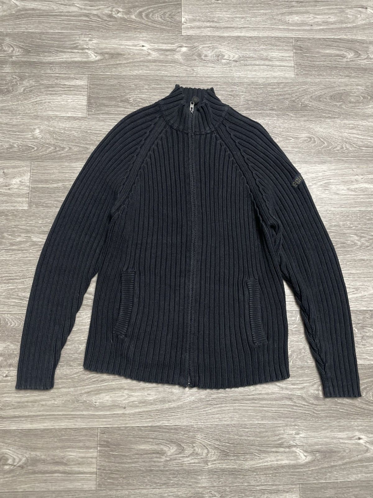 Schott Vintage Schott NYC Black Ribbed Knit Full Zip Sweater USA Size US XL / EU 56 / 4 - 5 Thumbnail