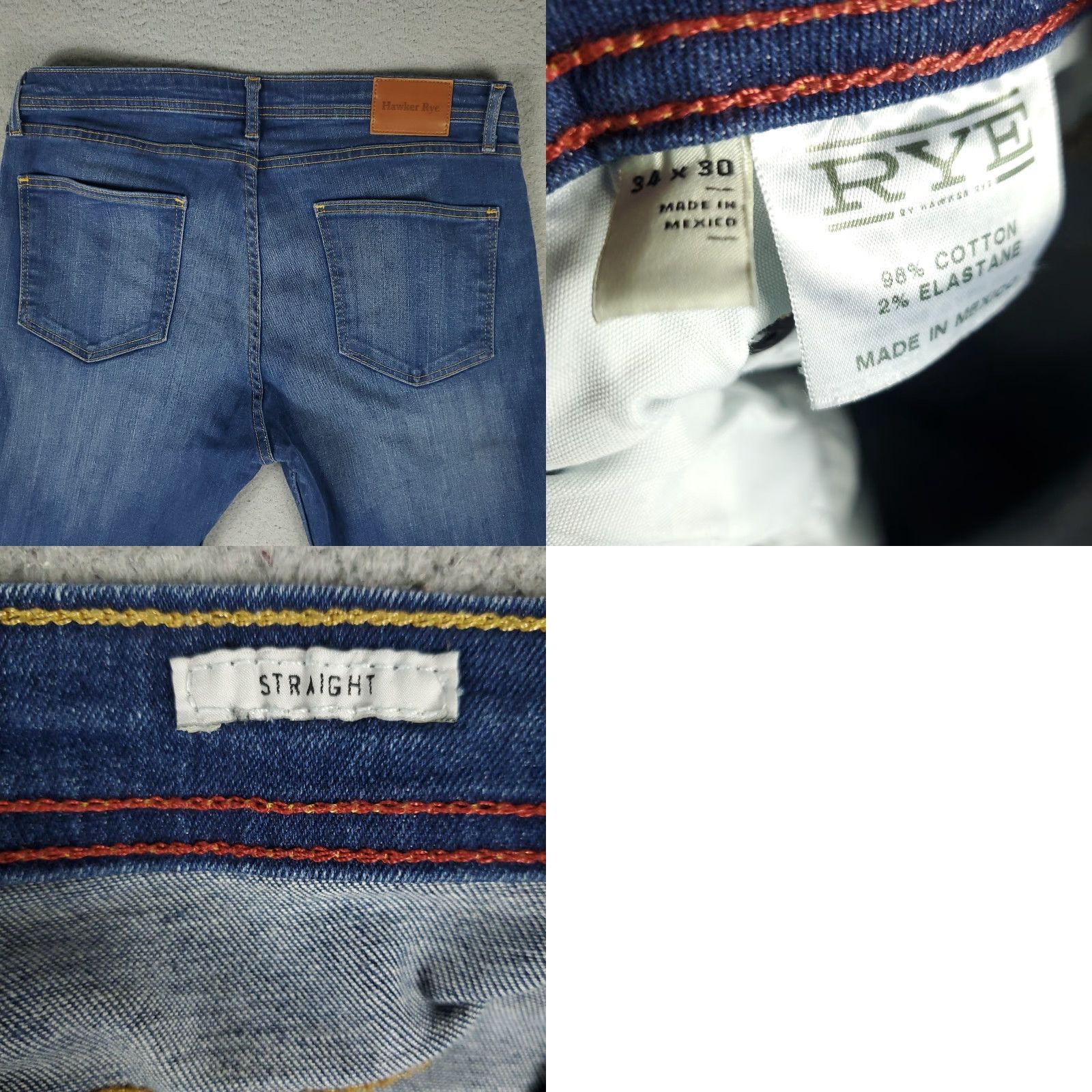 Denime Hawker Rye Jeans Mens 38x30 Blue Denim Straight Leg Pants Size US 38 / EU 54 - 8 Thumbnail