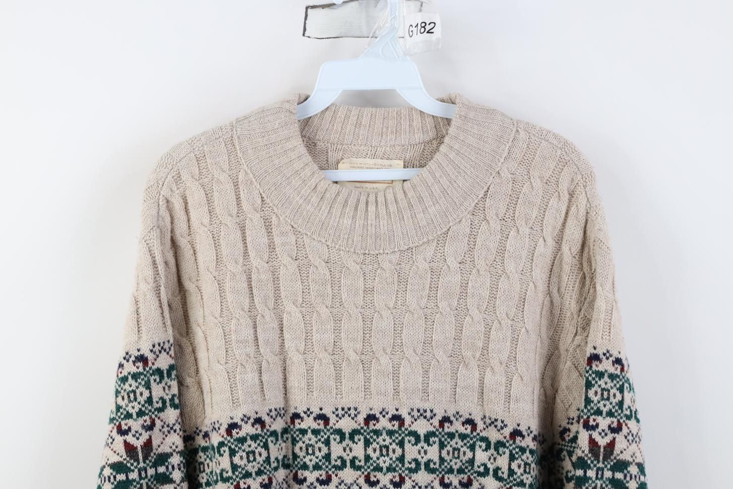 Vintage Vintage 70s Streetwear Chunky Cable Knit Mock Neck Sweater Size US L / EU 52-54 / 3 - 2 Thumbnail