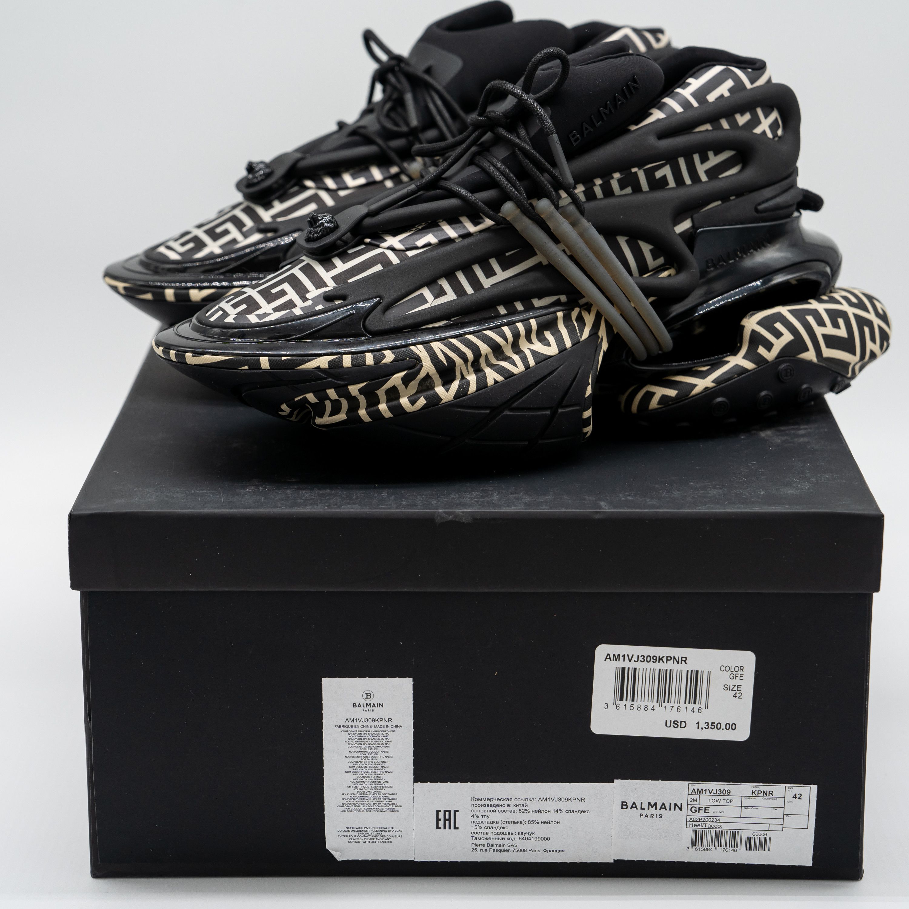 Balmain 42 9 US Balmain Unicorn Black White Monogram Sneakers Size US 9 / EU 42 - 13 Thumbnail