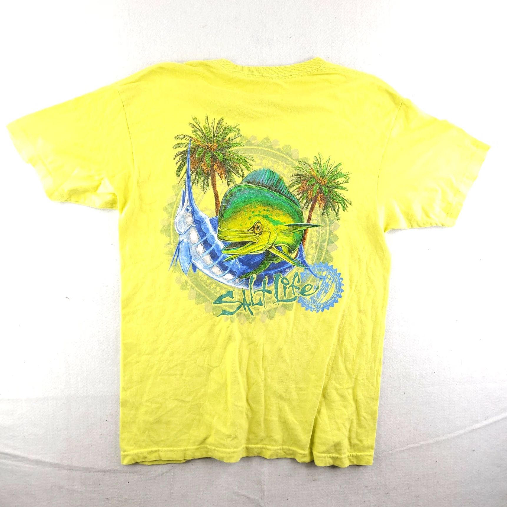 Vintage Salt Life T-Shirt Men Green Mahi Mahi Dorado Dolphin Graphic Yellow Size M Size US M / EU 48-50 / 2 - 2 Thumbnail