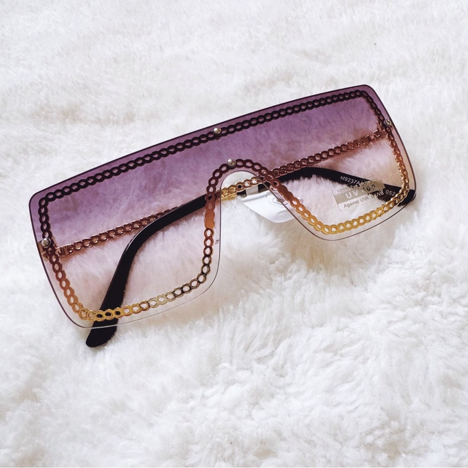 Other Christine Purple & Gold Chain Oversized Shield Sunglasses Size ONE SIZE - 5 Thumbnail