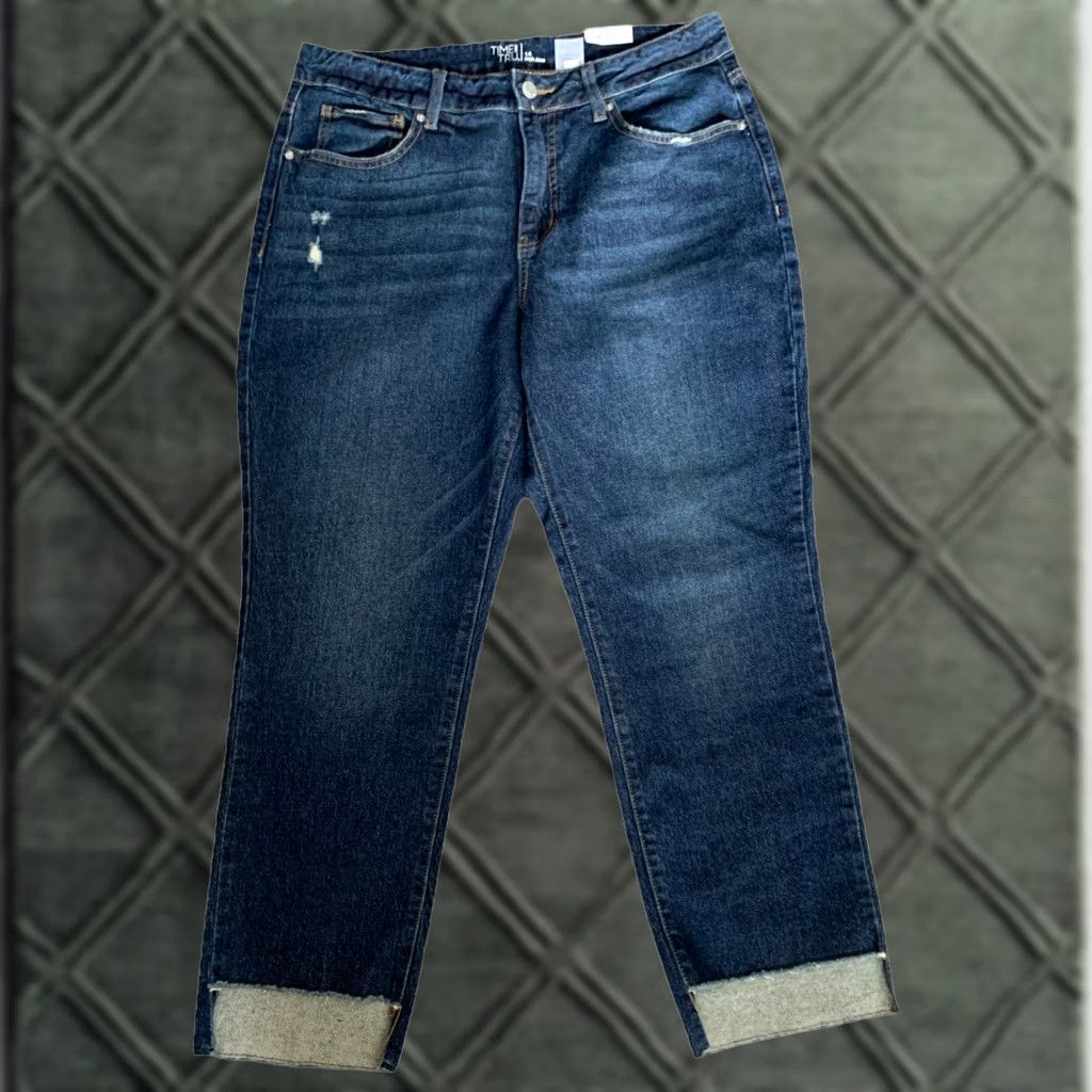 Vintage Time And Tru Jeans Cropped Pants High Rise Dark Blue Cropped Denim Straight Leg 14 Women NWT Stretch Size 36" / US 14 / IT 50 - 1 Thumbnail