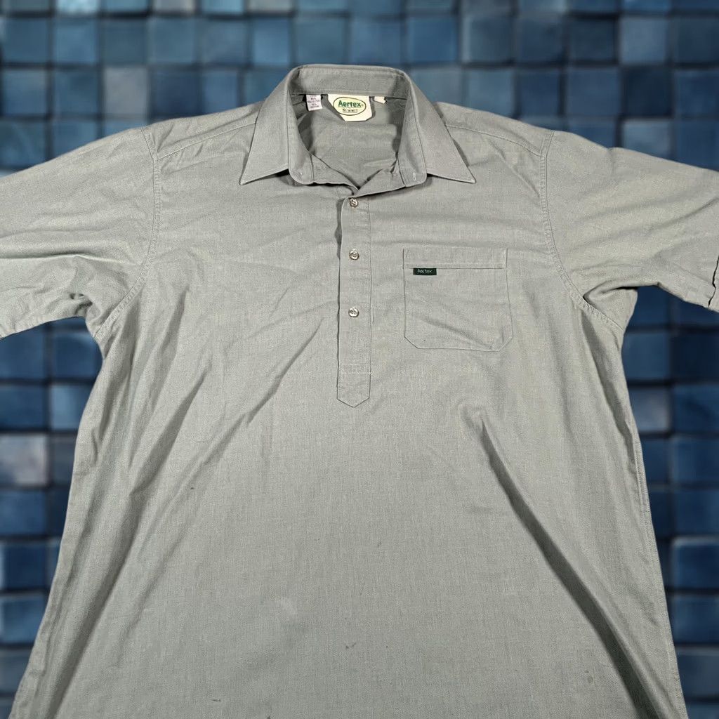 Vintage Aertex by Summit Shirt Mens Large Sage Green Popover Short Sleeve Half Placket Button-Up Size US L / EU 52-54 / 3 - 1 Thumbnail