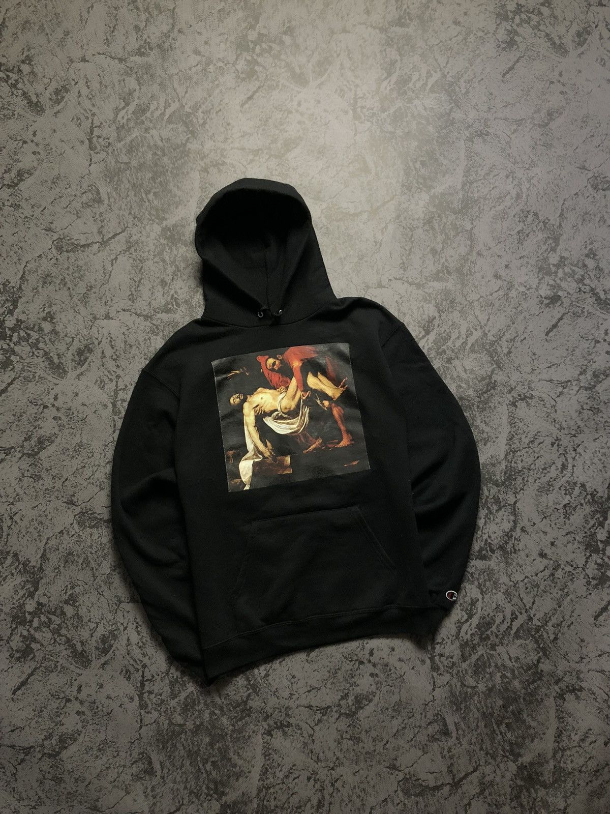 image of Hoodie Champion X Pyrex Off-White Virgil Abloh Religion in Black, Men's (Size Medium)