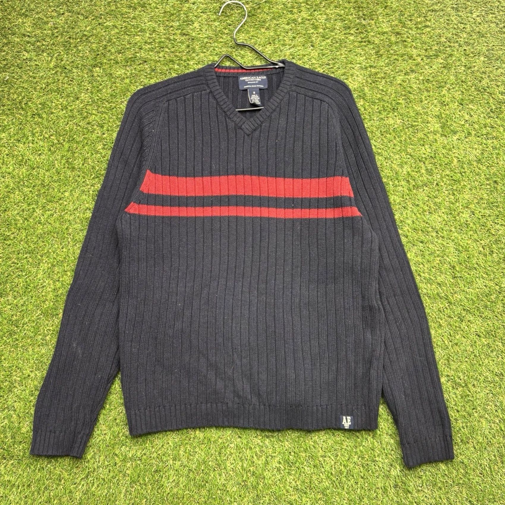 American Eagle Outfitters VINTAGE American Eagle Outfitters Sweater Mens M Pullover Knit Striped Wool Cotton V-Neck Slim Blue Winter Fall Golf Walking Preppy Modern Logo Size US M / EU 48-50 / 2 - 2 Thumbnail