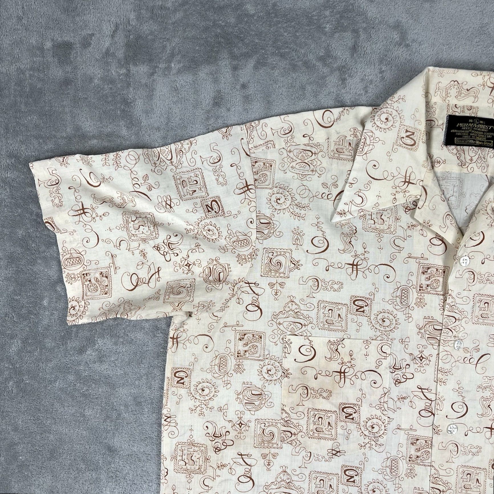 Sears VINTAGE Sears Roebuck Western Shirt Mens Large Blue 70s 60s Polycotton Rockabilly Minor Stain Size US L / EU 52-54 / 3 - 2 Thumbnail