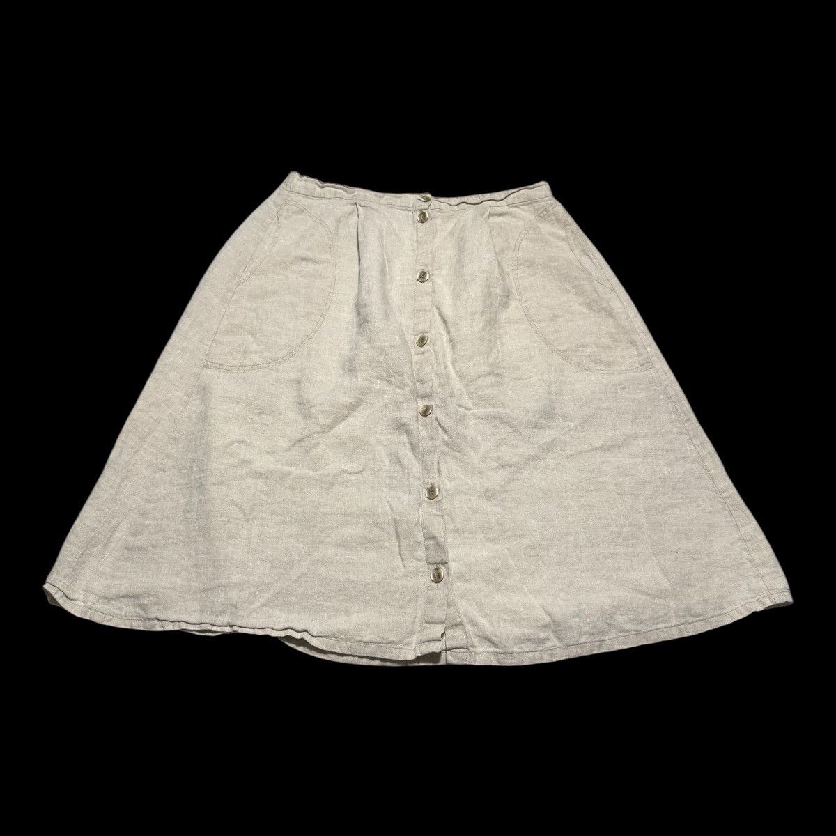 FLAX FLAX Button Front Off-White Linen Skirt Women's L 36" Waist Size 36" / US 14 / IT 50 - 1 Thumbnail
