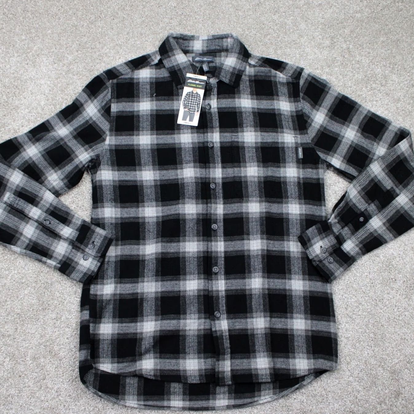 Eddie Bauer Eddie Bauer Flannel Shirt Black Cavier Jackson Plaid L/S Cotton NWT Mens Small Button-Up, Chest 21 in, All Seasons, Pockets, Travel, Workwear Size US S / EU 44-46 / 1 - 2 Thumbnail