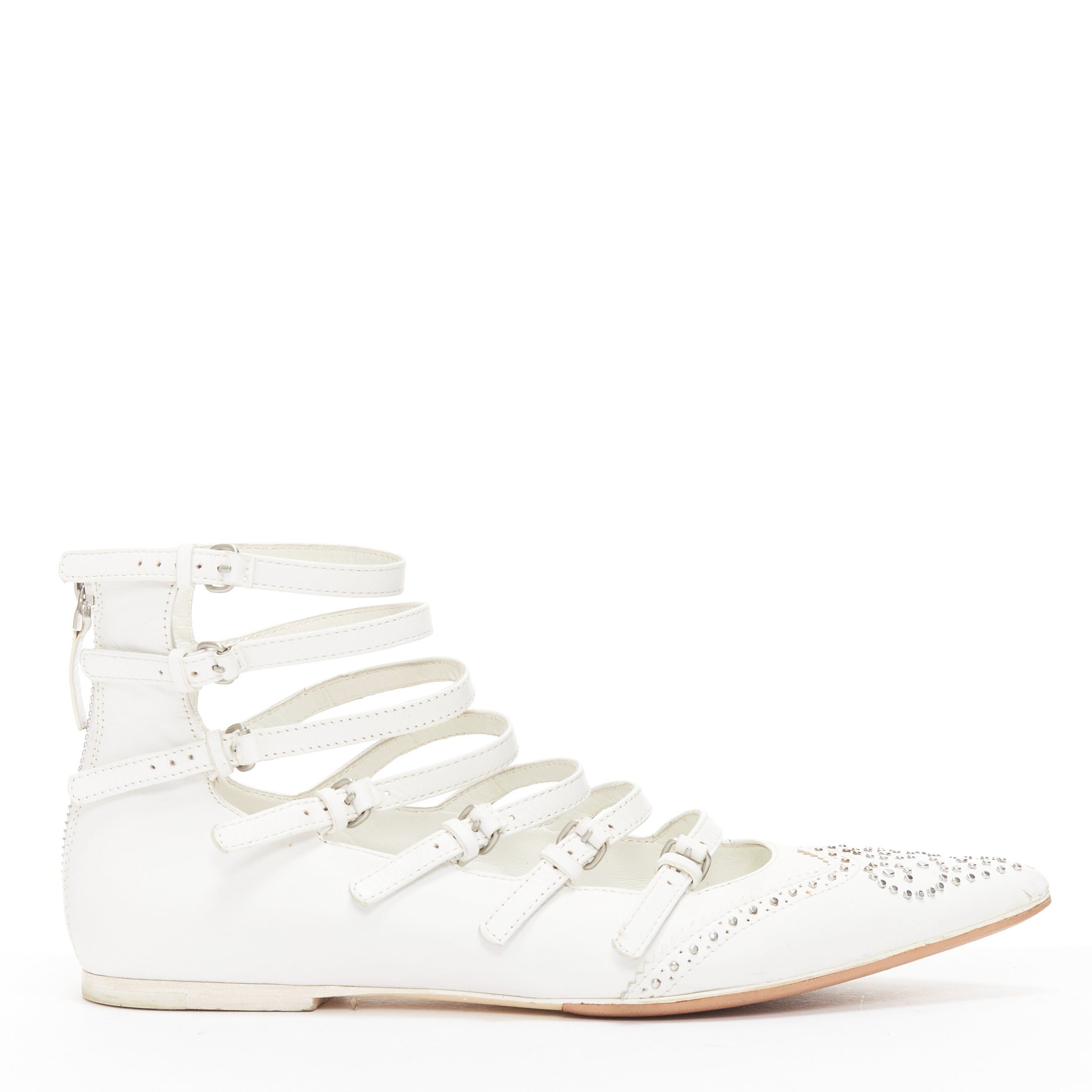 Veronique Branquinho VERONIQUE BRANQUINHO white leather silver studded wingtip strappy flats EU37.5 Size US 7.5 / IT 37.5 - 1 Thumbnail
