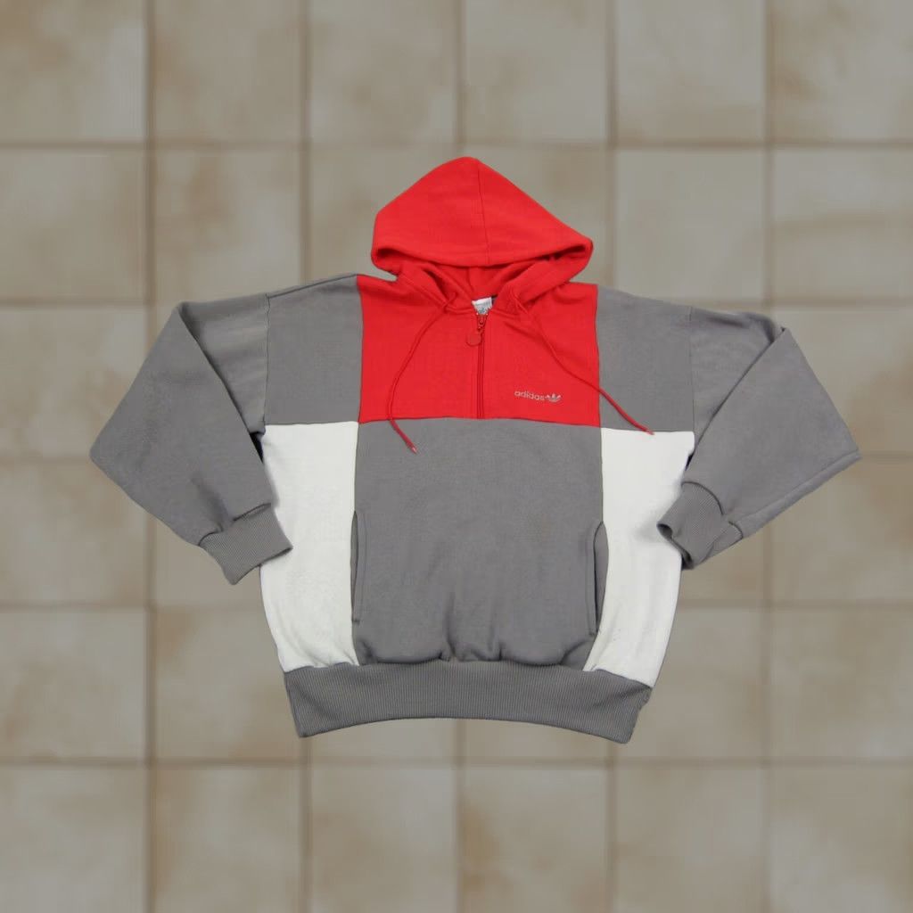 Adidas VINTAGE Adidas Hoodie Adult Small Gray Red White Sweatshirt Mens 80s 1/4 Zip Size US S / EU 44-46 / 1 - 1 Thumbnail