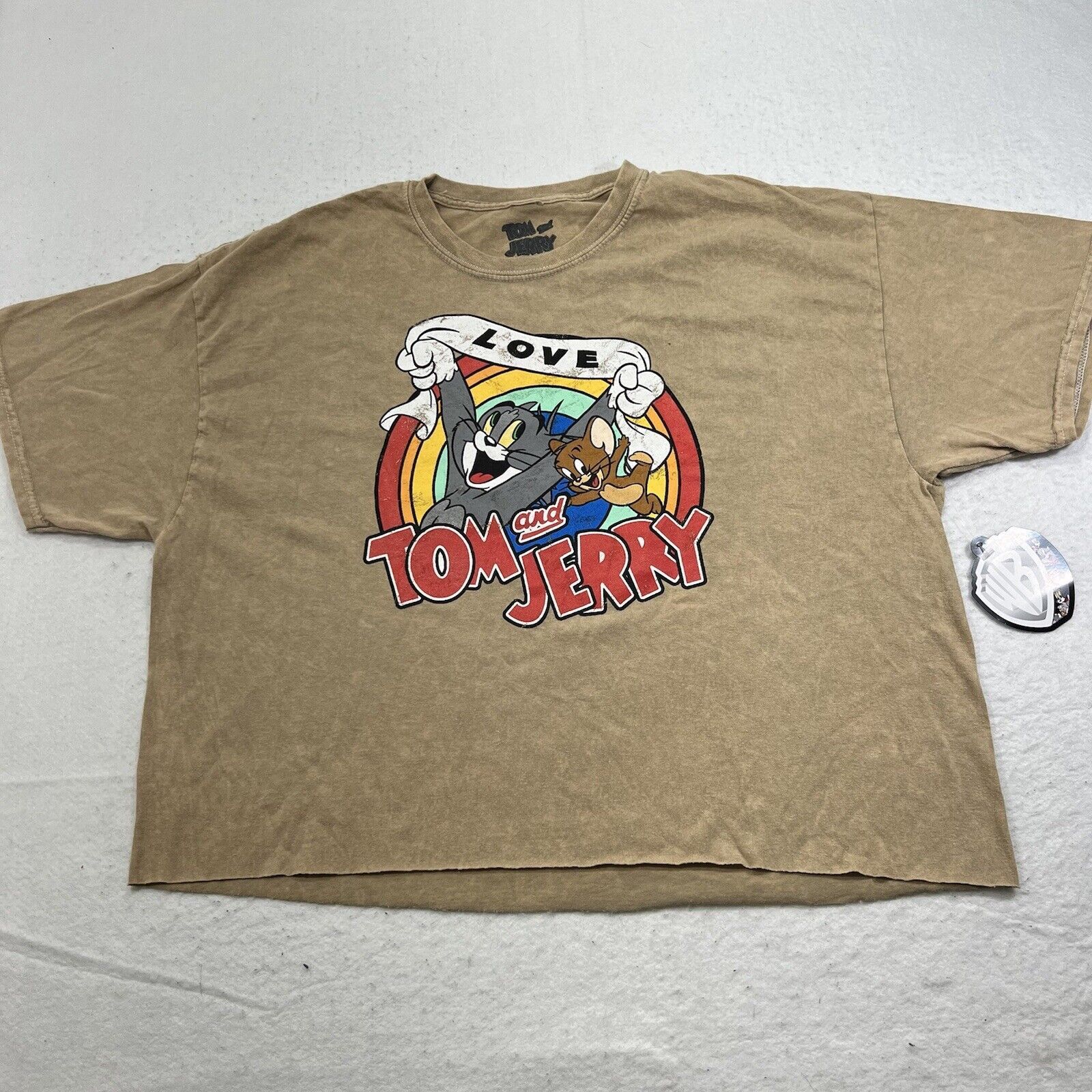 Warner Bros Tom & Jerry XL Cropped Graphic T Shirt Beige Pullover Top Size XL / US 12-14 / IT 48-50 - 1 Thumbnail