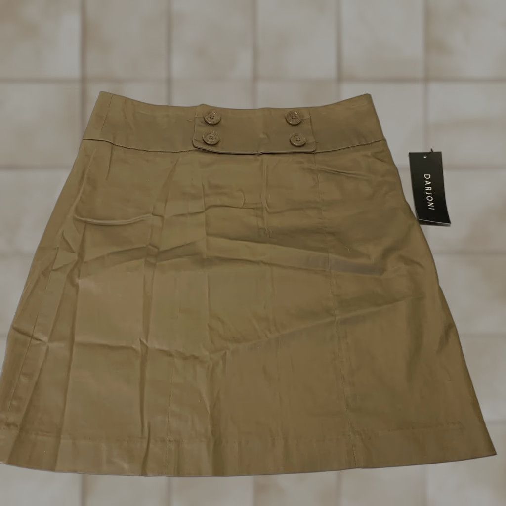 Vintage Women's Cotton Spandex A-Line Short Skirt Size 2 Tan Brown Button Front Casual Travel Size 26" / US 2 / IT 38 - 1 Thumbnail
