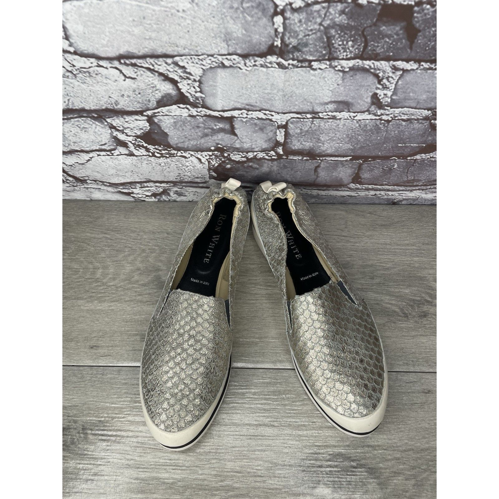Ron White Ron Niki Silver Leather Snake Print Slip On Wedge Shoes Wome Size US 7.5 / IT 37.5 - 14 Thumbnail