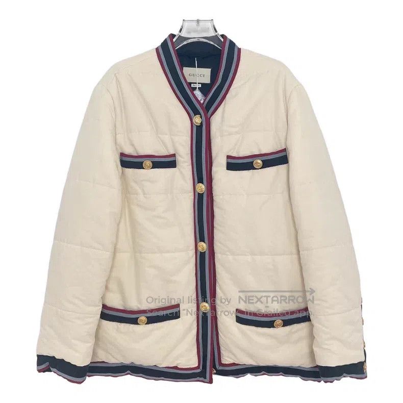 Gucci Gucci Beige striped V-neck single-breasted long-sleeved co Size M / US 6-8 / IT 42-44 - 1 Thumbnail