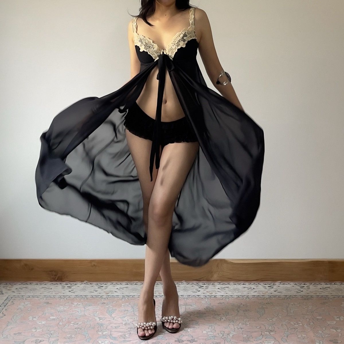 Victoria's Secret Victoria’s Secret 1990s Black Chiffon Lace Nightgown (S–M) Size M / US 6-8 / IT 42-44 - 3 Thumbnail