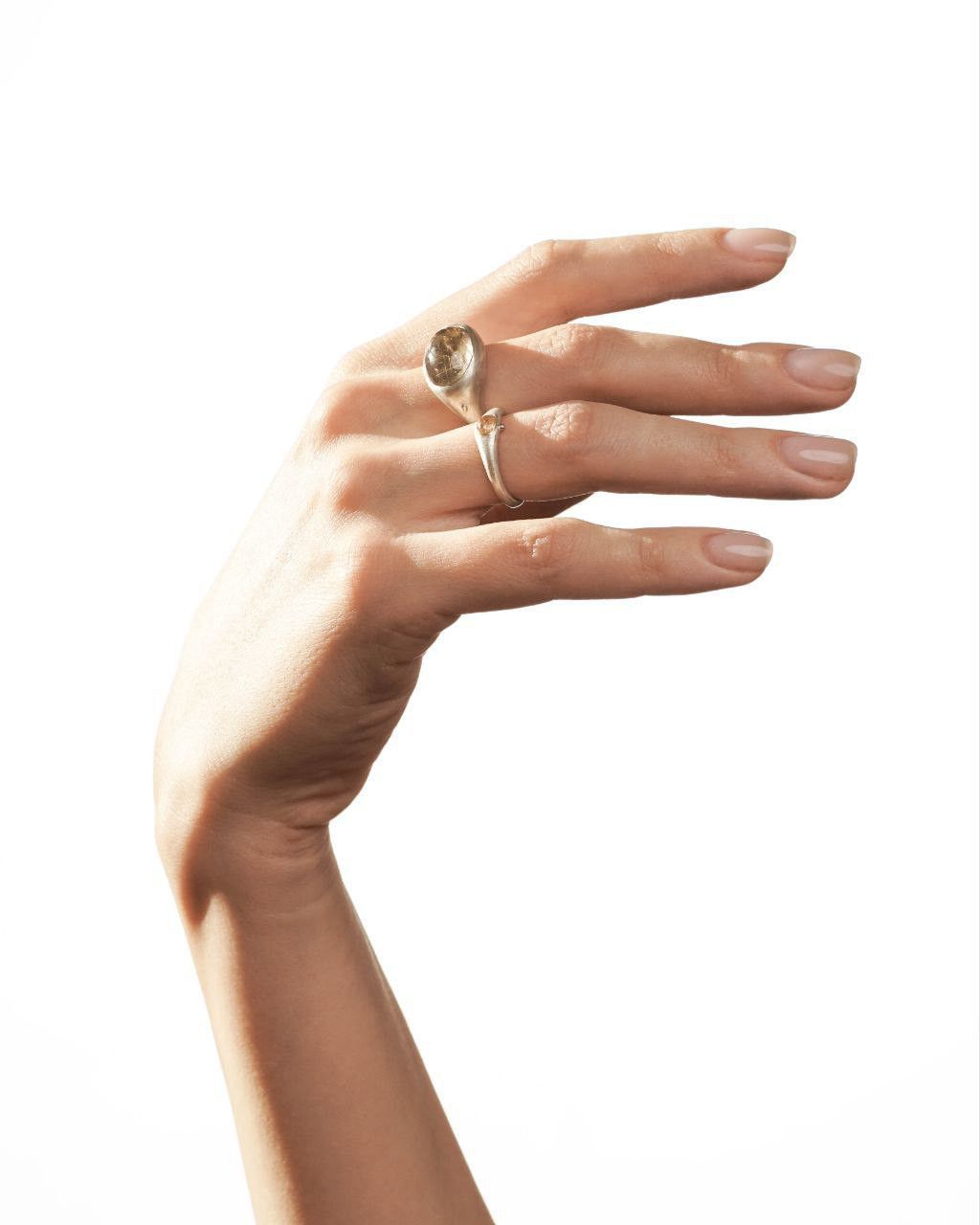 Other KAI / Silver Rutilated Quartz Ring - Hand-Cut Cabochon Size ONE SIZE - 2 Thumbnail