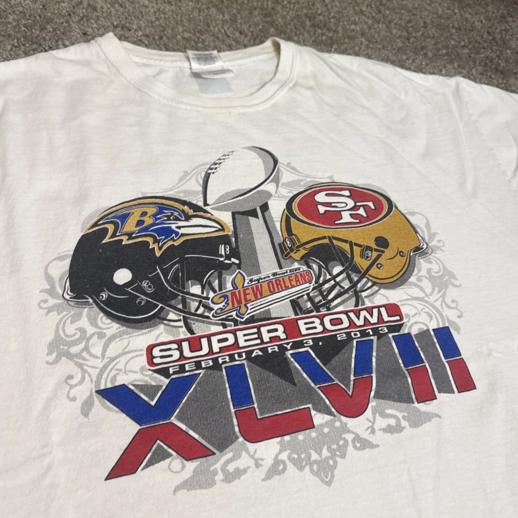 NFL VINTAGE NFL T-Shirt Men XL White Super Bowl XLVII San Francisco 49ers Baltimore Ravens Raven Size US XL / EU 56 / 4 - 3 Thumbnail
