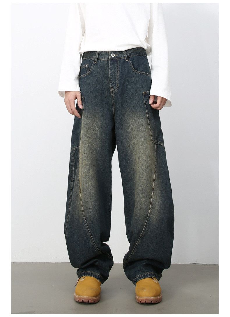 Vintage American retro patchwork distressed loose curved jeans Size US 32 / EU 48 - 1 Thumbnail