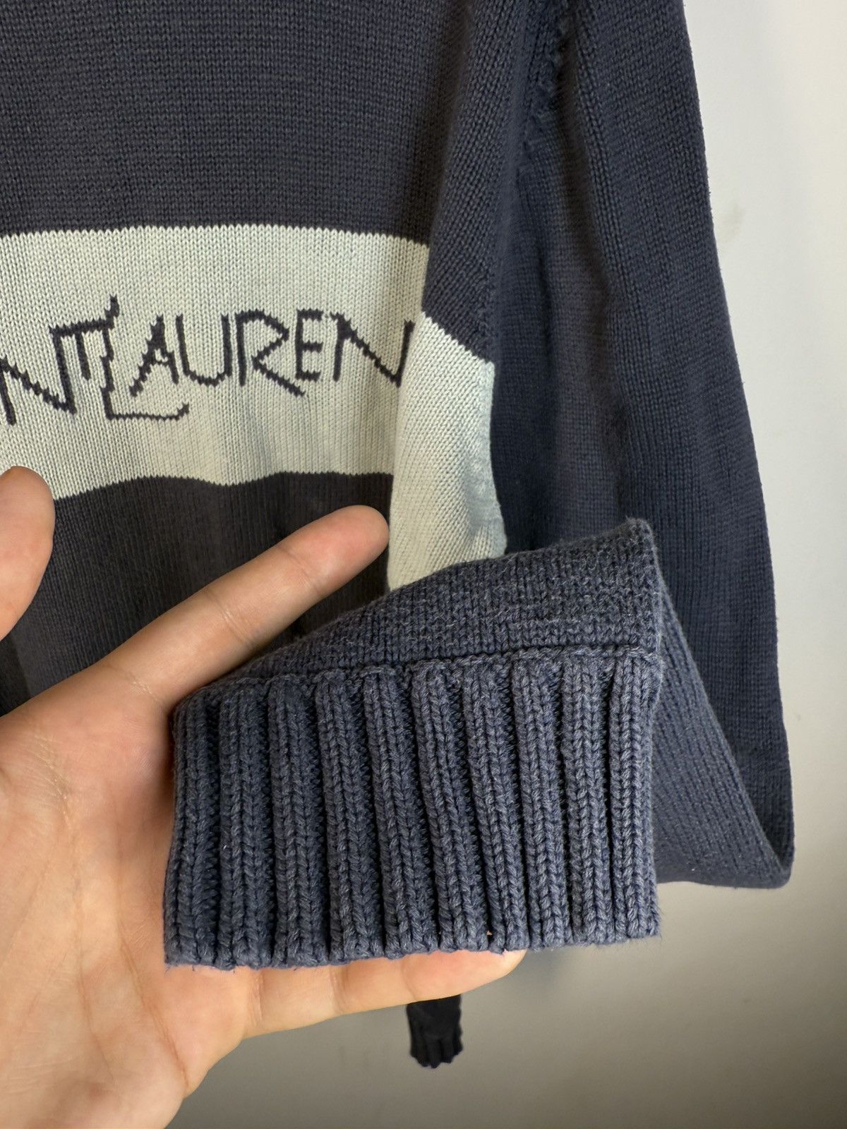 Yves Saint Laurent Royal Blue YSL Sweater Knit Big Logo Vintage Sweatshirt Rare Size US L / EU 52-54 / 3 - 13 Thumbnail