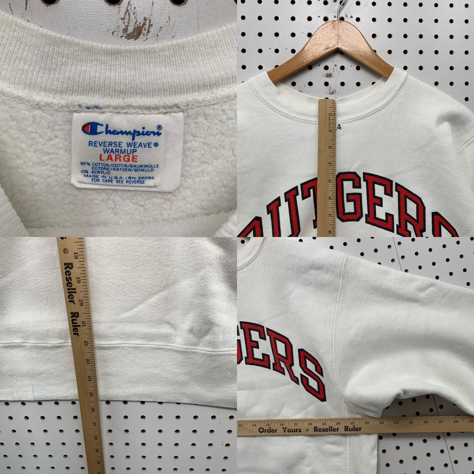 Champion VINTAGE Champion 80s Rutgers Crewneck Sweatshirt Mens Large White Graphic Print Reverse Weave USA Heavyweight Size US L / EU 52-54 / 3 - 8 Thumbnail