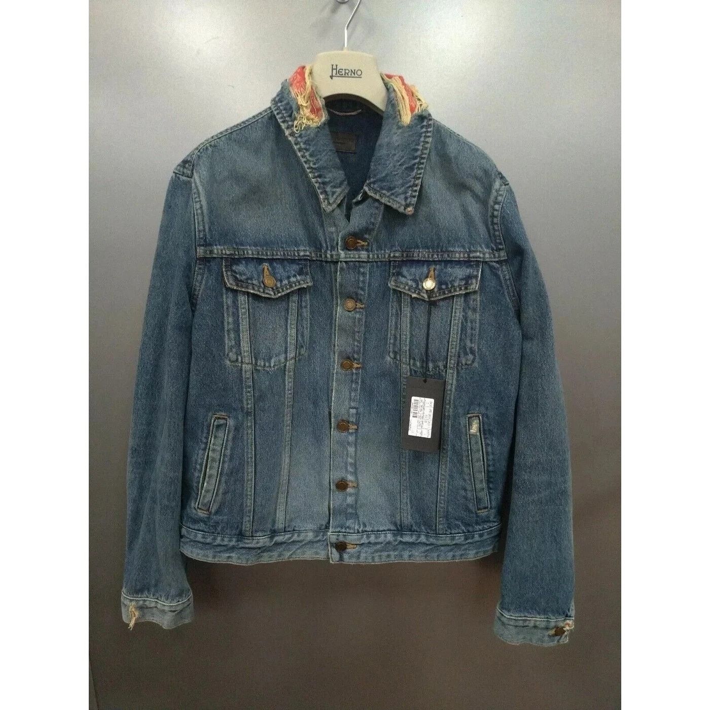 Saint Laurent Paris o1rshd1 Distressed Trim Paisley Denim Jacket in Indigo Size US XS / EU 42 / 0 - 1 Thumbnail