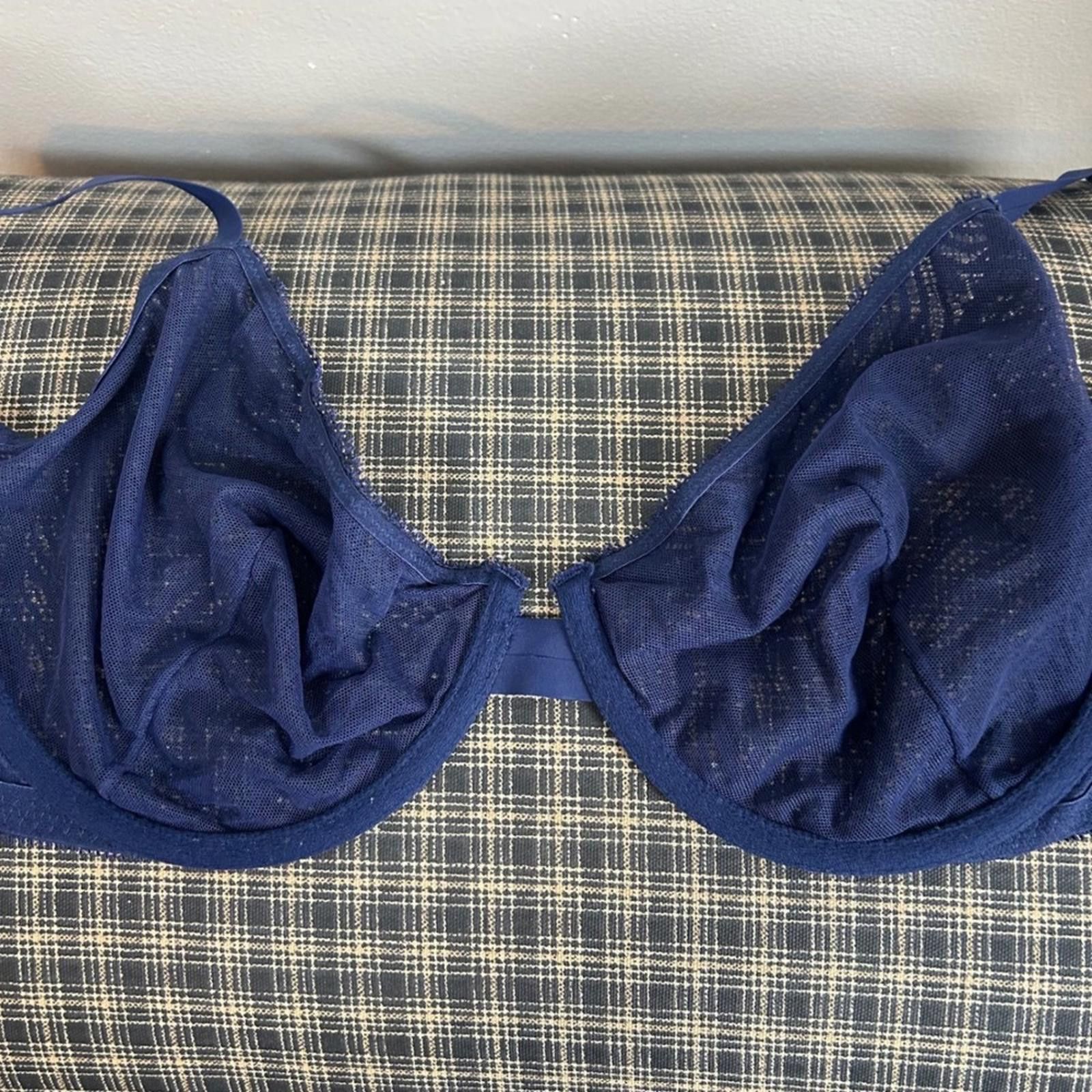 Other Victoria's Secret 36DD Navy Blue Lace Unlined Coverage Bra Size ONE SIZE - 2 Thumbnail