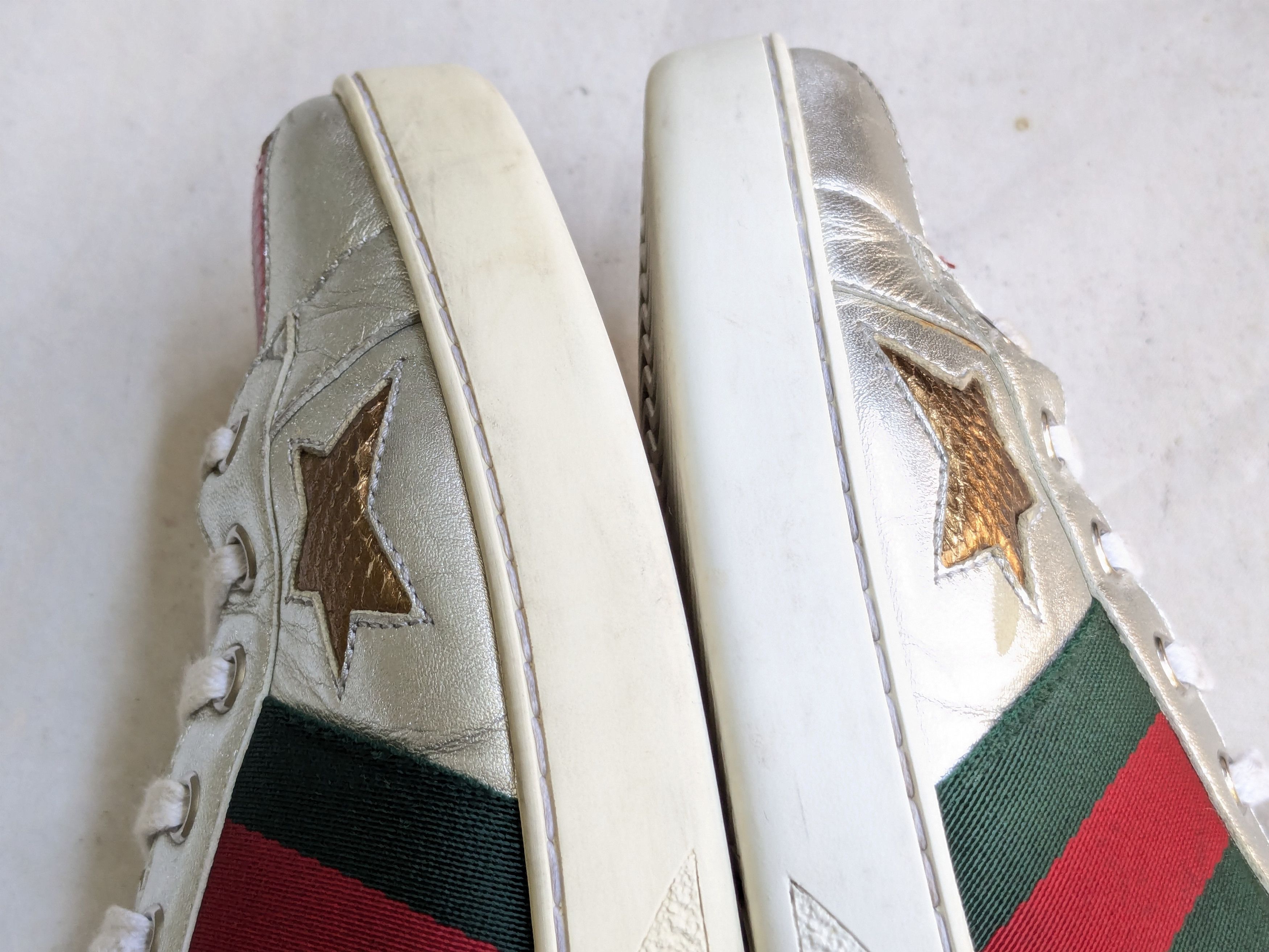 Gucci Gucci Ace Sneakers Silver 11.5 Leather Stars Size US 11.5 / EU 44-45 - 11 Thumbnail