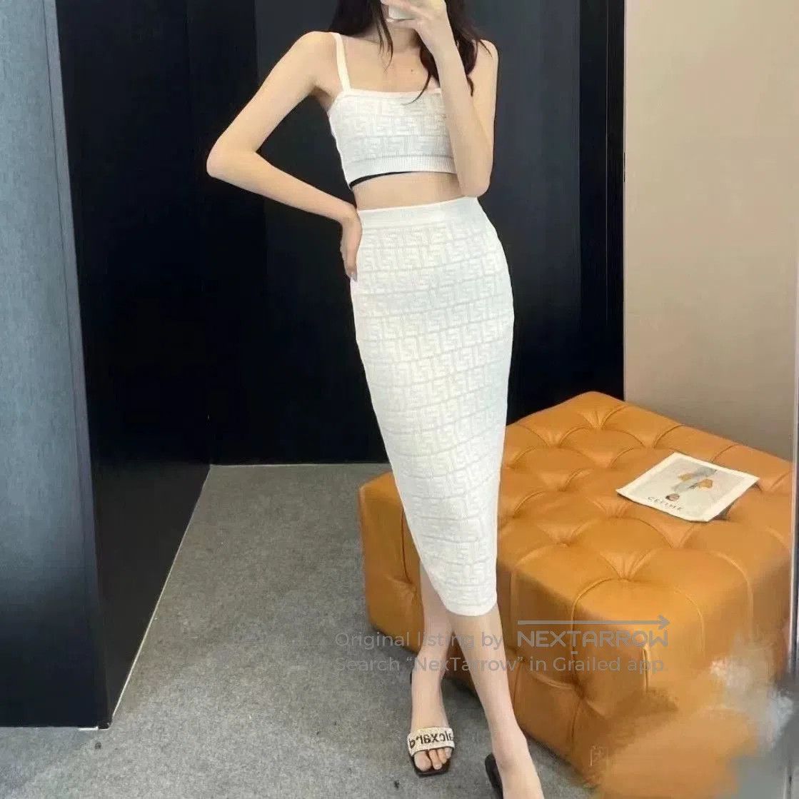 Fendi Fendi White Knit Logo Midi Skirt. Size US 36 / EU 52 - 7 Thumbnail
