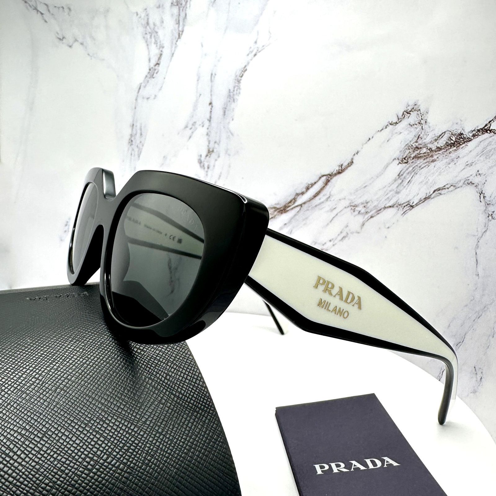 Prada New PRADA Sunglasses Black White Gold Symbole Oval Cat Eye Size ONE SIZE - 7 Thumbnail